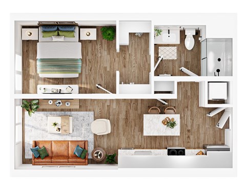 Floor plan for 1 bed, 1 bath, 457 sqft